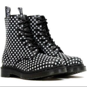 Black and White Polka Dot Lace-Up Combat Boots